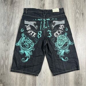 Vintage Raw Blue Denim Kruz Jean Shorts Size 36 Y2K Baggy Hip Hop Skate Wide 15”